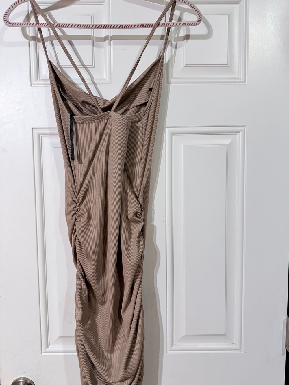 SHEIN Taupe Double-Strap Ruched Midi Dress